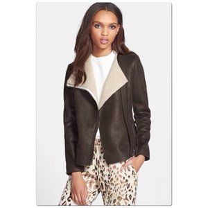 Nordstrom Mural Faux Shearling Moto Jacket Size L